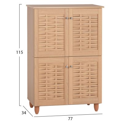 SHOE CABINET KABIRA HM2210.09 4-DOOR MELAMINE IN OAK COLOR 77x34x115Hcm.