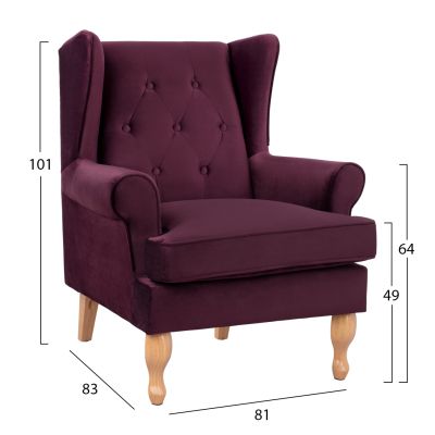 Armchair Purple Velvet Brandon 81x83x101cm HM3073.15