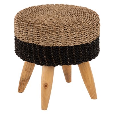 STOOL BEAM HM7826 TEAK WOOD AND SEAGRASS RUSH IN NATURAL & GREY Φ43x45Hcm.