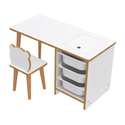 KIDS' DESK SET STAK HM18222.01 MELAMINE IN WHITE-NATURAL WOOD 90x42x50Hcm.