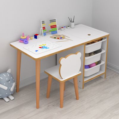 KIDS' DESK SET STAK HM18222.01 MELAMINE IN WHITE-NATURAL WOOD 90x42x50Hcm.