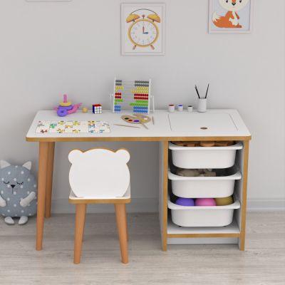 KIDS' DESK SET STAK HM18222.01 MELAMINE IN WHITE-NATURAL WOOD 90x42x50Hcm.