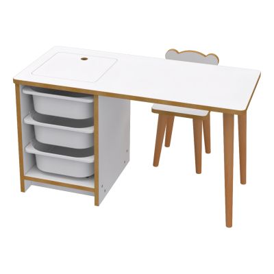 KIDS' DESK SET STAK HM18222.01 MELAMINE IN WHITE-NATURAL WOOD 90x42x50Hcm.