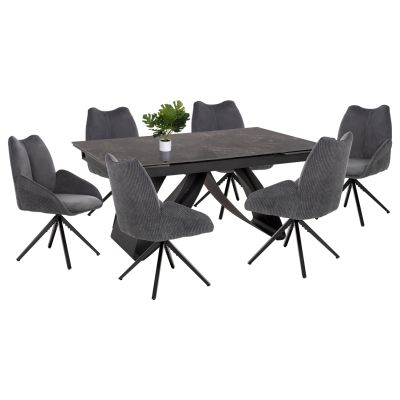 INDOOR SINING SET 7PCS TEGATT ΗΜ21043 EXPANDABLE TABLE WITH 6 ARMCHAIRS IN GREY COLOR