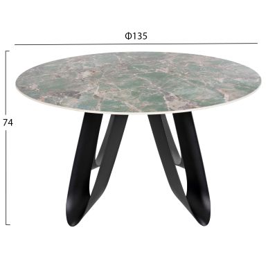 INDOOR DINING SET 5PCS ZOD HM21045 ROUND TABLE WITH CERAMIC TOP-4 ARMCHAIRS IN PETROL GREEN