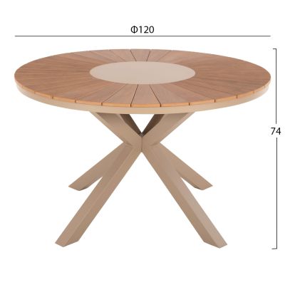 OUTDOOR ROUND TABLE MORIL HM6041.04 ALUMINUM IN CHAMPAGNE COLOR-POLYWOOD IN NATURAL WOOD Φ120cm.