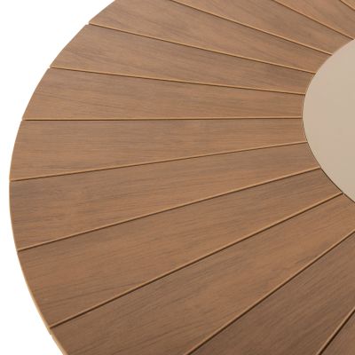 OUTDOOR ROUND TABLE MORIL HM6041.04 ALUMINUM IN CHAMPAGNE COLOR-POLYWOOD IN NATURAL WOOD Φ120cm.