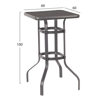 BAR TABLE SQUARE FIGGY HM6066.01 METALLIC GREY-TEMPERED GLASS 60x60x100Hcm.