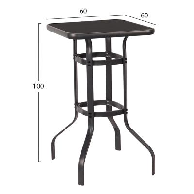 BAR TABLE SQUARE FIGGY HM6066.03 METALLIC BLACK-TEMPERED GLASS 60x60x100Hcm.