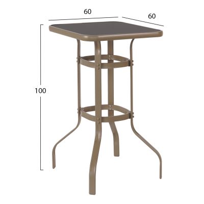 BAR TABLE SQUARE FIGGY HM6066.04 METALLIC CHAMPAGNE-COLORED-TEMPERED GLASS 60x60x100Hcm.