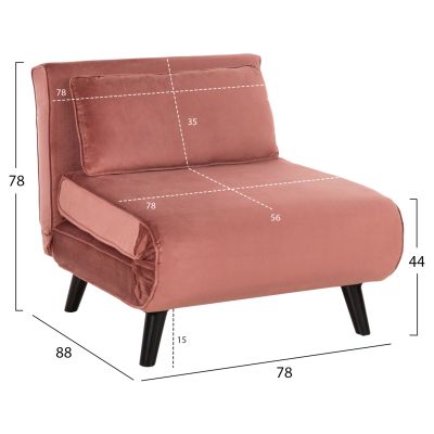 ARMCHAIR-BED BRAXTON HM8425.22 DUSTY PINK VELVET 78x88x78Hcm.