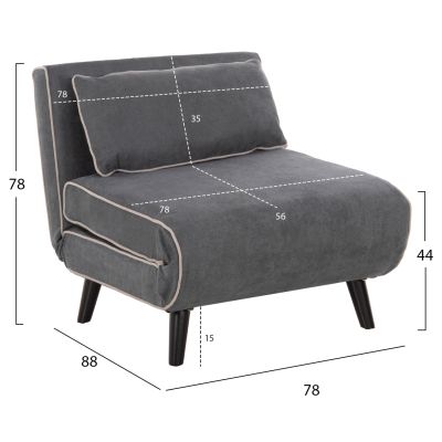 ARMCHAIR-BED BRAXTON HM8425.10 DARK GREY FABRIC 78x88x78Hcm.