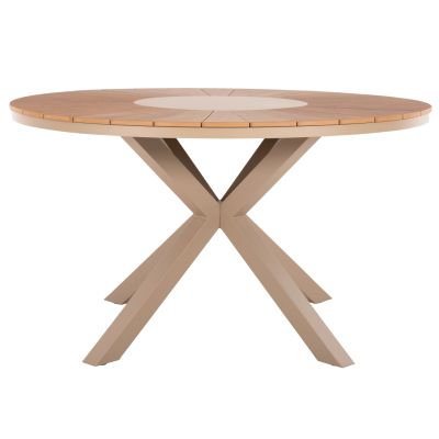 OUTDOOR ROUND TABLE MORIL HM6042.04 ALUMINUM IN CHAMPAGNE COLOR-POLYWOOD IN NATURAL WOOD Φ150cm.