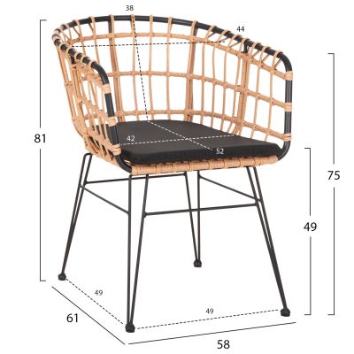 КРЕСЛО ВЪНШНО ALLEGRA HM5456.11 МЕТАЛ И ВЪЗГЛАВНИЦА ЧЕРНО-РАКИТА БЕЖОВО 58x61x81Hcm.