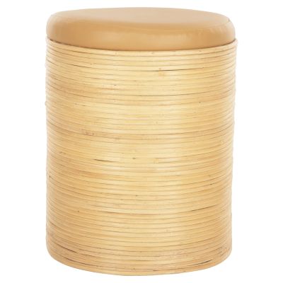 ROUND STOOL MITCH HM9886 NATURAL RATTAN-BEIGE PU SEAT Φ37x47Hcm.