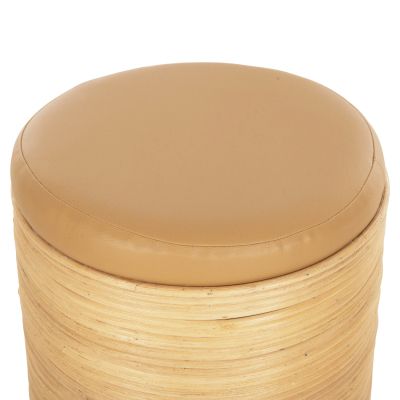 ROUND STOOL MITCH HM9886 NATURAL RATTAN-BEIGE PU SEAT Φ37x47Hcm.