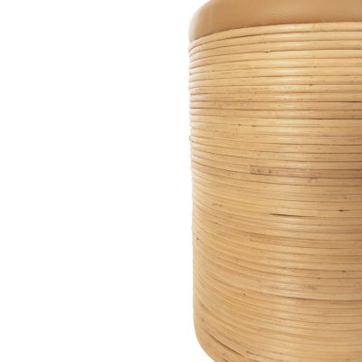 ROUND STOOL MITCH HM9886 NATURAL RATTAN-BEIGE PU SEAT Φ37x47Hcm.