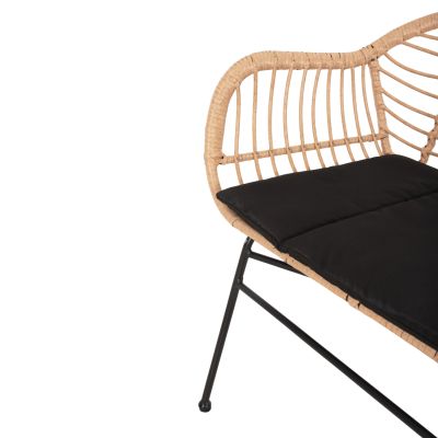 OUTDOOR BENCH WITH ARMS ALLEGRA HM6077 BLACK METAL-P.E. RATTAN IN BEIGE 120x62x80Hcm.