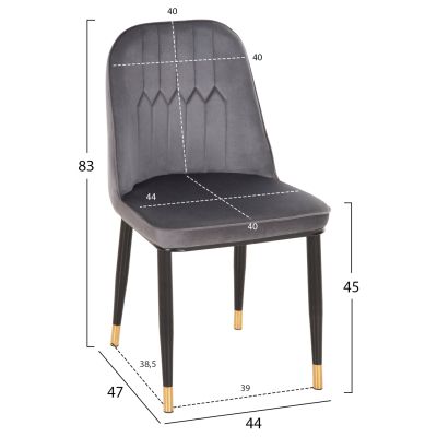 DINING CHAIR CHRYSSA HM9000.01 GREY VELVET-METAL LEGS IN BLACK 44x47x83Hcm.