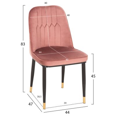 DINING CHAIR CHRYSSA HM9000.02 DUSTY PINK VELVET-METAL LEGS IN BLACK 44x47x83Hcm.