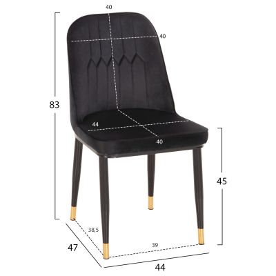 DINING CHAIR CHRYSSA HM9000.04 BLACK VELVET-METAL LEGS IN BLACK 44x47x83Hcm.