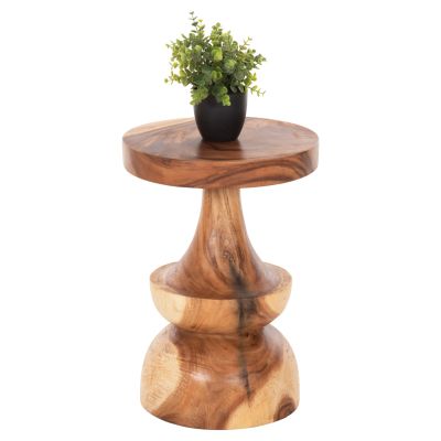 SIDE TABLE BERMAN HM9902 SOLID SUAR WOOD IN NATURAL Φ35x51Hcm.