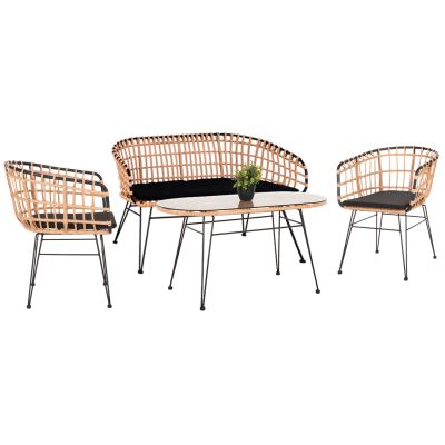 OUTDOOR LOUNGE SET 4PCS ALLEGRA HM21051 SYNTH.RATTAN IN BEIGE-METAL IN BLACK