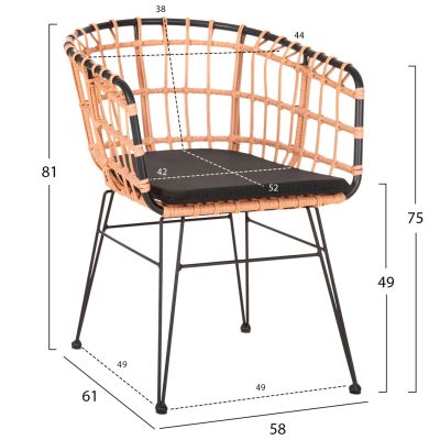 OUTDOOR LOUNGE SET 4PCS ALLEGRA HM21051 SYNTH.RATTAN IN BEIGE-METAL IN BLACK