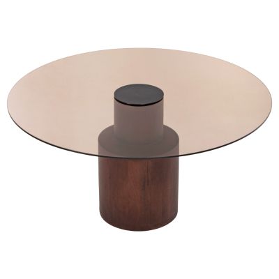 COFFEE TABLE SUNNET HM9670 MANGO WOOD IN BROWN-GLASS TOP Φ80x41Hcm.