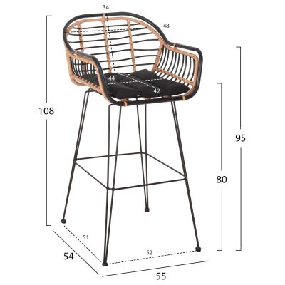 БАР СТОЛ ALLEGRA HM5690.11 МЕТАЛ И ВЪЗГЛАВНИЦА ЧЕРНО-РАКИТА БЕЖОВ 55x54x108Hcm.