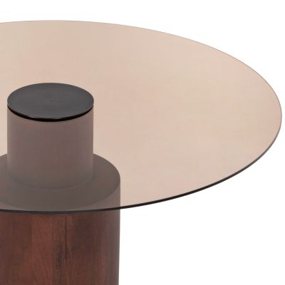 COFFEE TABLE SUNNET HM9670 MANGO WOOD IN BROWN-GLASS TOP Φ80x41Hcm.