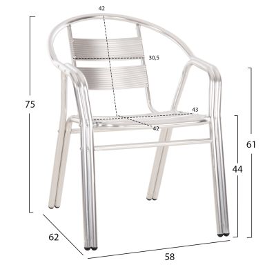АЛУМИНИЕВО КРЕСЛО MORIS HM5018 ДВОЙНА КОНСТРУКЦИЯ В ЦВЯТ СРЕБРИСТ (МЕТАЛИК) 58x62x75Hcm.