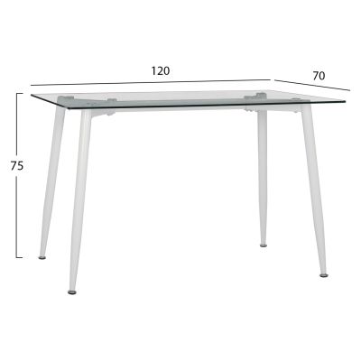 DINING TABLE WHITE METAL LEGS -GLASS HM8498.03 120X70X75H