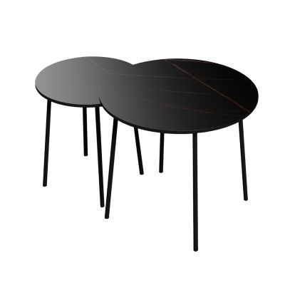 COFFEE TABLES 2PCS ROUND CUPPER HM9878.13 MELAMINE IN BLACK MARBLE-BLACK METAL Φ55x45Hcm.