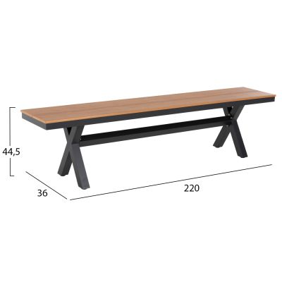 ALUMINUM BENCH TAWNEE HM6040.01 ANTHRACITE- POLYWOOD SEAT IN NATURAL WOOD COLOR 220x36x44,5Hcm.