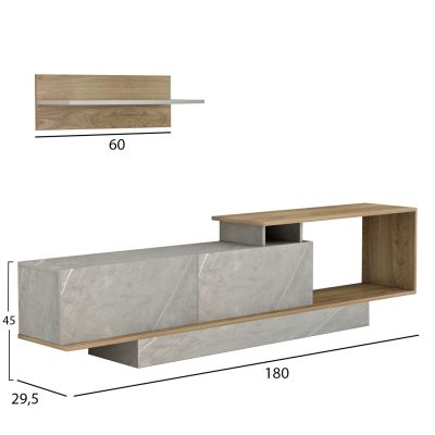 TV FURNITURE SET GARCELLE HM8904.14 MELAMINE IN NATURAL-STONE TEXTURE 180x29,6x45Hcm.