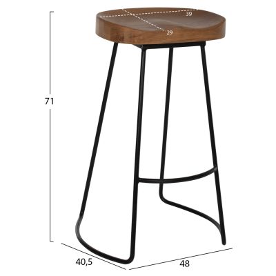 BAR-STOOL TOON WOOD-METAL IN NATURAL-BLACK 45X36X71Hcm.HM9333.01