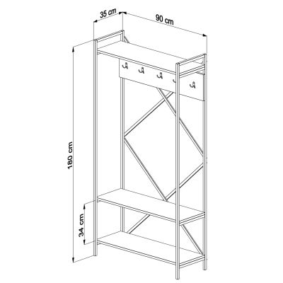 ENTRANCE FURNITURE NAVIS HM18188 MELAMINE IN SONAMA-BLACK METAL FRAME 90x34x180Hcm.