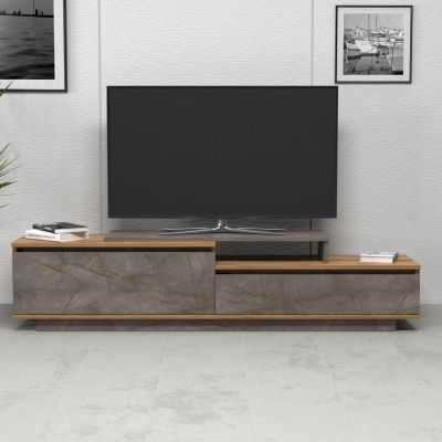 TV FURNITURE LEIS HM18186 MELAMINE IN NATURAL & GREY MARBLE LOOK COLORING 180x35x42Hcm.