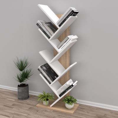 BOOKCASE LIANA HM18193.03 MELAMINE IN SONAMA-WHITE 53x27x138Hcm.