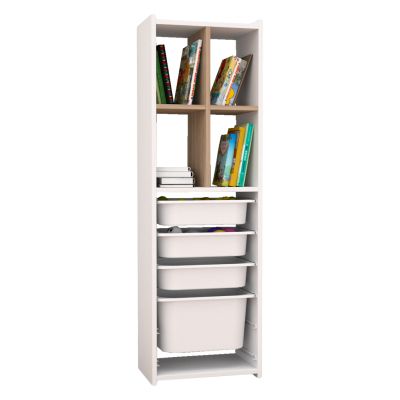 CHEST OF DRAWERS WITH SHELVES SANI HM18210.01 MELAMINE IN WHITE&SONAMA-4 P.E. DRAWERS 45x30x144Hcm.