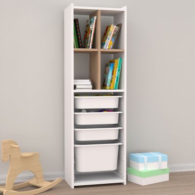 CHEST OF DRAWERS WITH SHELVES SANI HM18210.01 MELAMINE IN WHITE&SONAMA-4 P.E. DRAWERS 45x30x144Hcm.