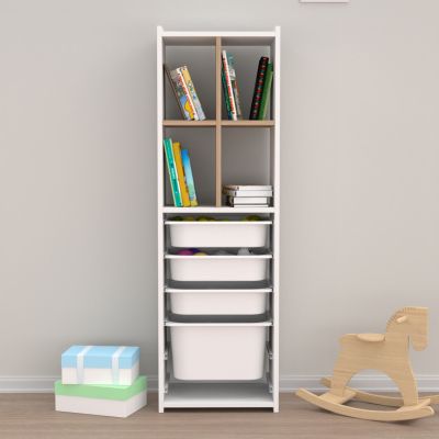 CHEST OF DRAWERS WITH SHELVES SANI HM18210.01 MELAMINE IN WHITE&SONAMA-4 P.E. DRAWERS 45x30x144Hcm.