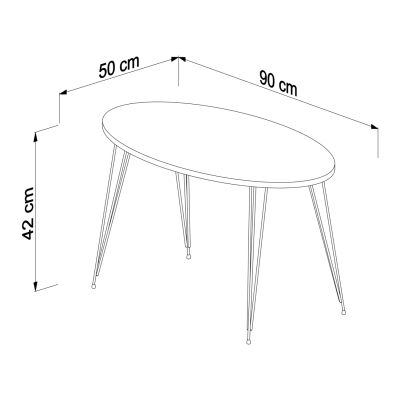 COFFEE TABLE GRANIT HM18177.01 MELAMINE IN WHITE MARBLE LOOK-BLACK METAL LEGS 90x50x42Hcm.