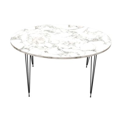 COFFEE TABLE GRANIT HM18177.01 MELAMINE IN WHITE MARBLE LOOK-BLACK METAL LEGS 90x50x42Hcm.