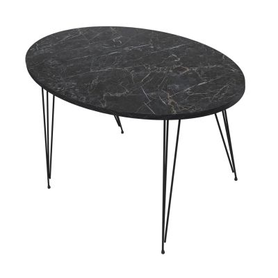 COFFEE TABLE GRANIT HM18177.02 MELAMINE IN BLACK MARBLE LOOK-BLACK METAL LEGS 90x50x42Hcm.