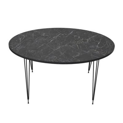 COFFEE TABLE GRANIT HM18177.02 MELAMINE IN BLACK MARBLE LOOK-BLACK METAL LEGS 90x50x42Hcm.