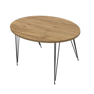 COFFEE TABLE GRANIT HM18177.04 MELAMINE IN NATURAL WOOD COLOR-BLACK METAL LEGS 90x50x42Hcm.