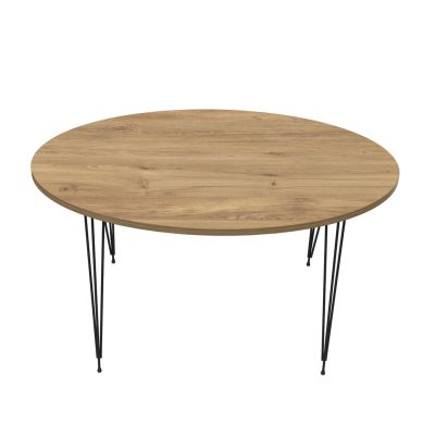 COFFEE TABLE GRANIT HM18177.04 MELAMINE IN NATURAL WOOD COLOR-BLACK METAL LEGS 90x50x42Hcm.