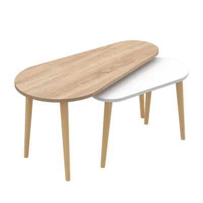 COFFEE TABLES 2PCS APRILIA HM18179.04 MELAMINE IN SONAMA & WHITE-WOODEN LEGS IN NATURAL 94x47x47Hcm